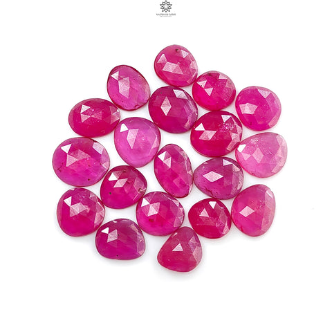 Pinkish Red Ruby Gemstone Rose Cut Slices: 62.00cts Natural Glass Filled Ruby Fancy Shape Faceted 9*8mm - 12*11mm 19pcs Lot For Jewelry