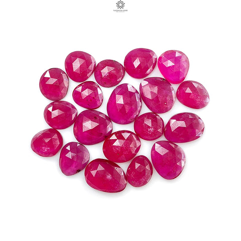 Red Ruby Gemstone Rose Cut Slices: 66.50cts Natural Glass Filled Ruby Fancy Shape Faceted 10*8mm - 14*10mm 19pcs Lot For Jewelry