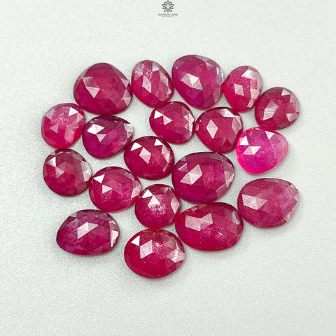 Red Ruby Gemstone Rose Cut Slices: 66.50cts Natural Glass Filled Ruby Fancy Shape Faceted 10*8mm - 14*10mm 19pcs Lot For Jewelry