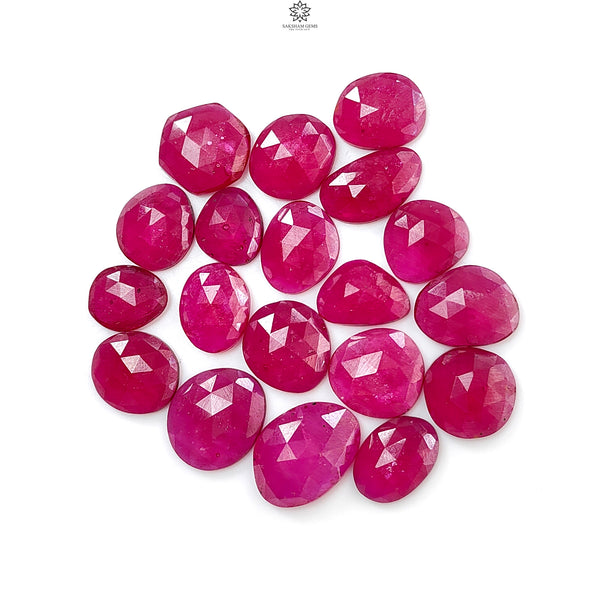 Red Ruby Gemstone Rose Cut Slices: 69.30cts Natural Glass Filled Ruby Fancy Shape Faceted 10*8mm - 14*11mm 19pcs Lot For Jewelry