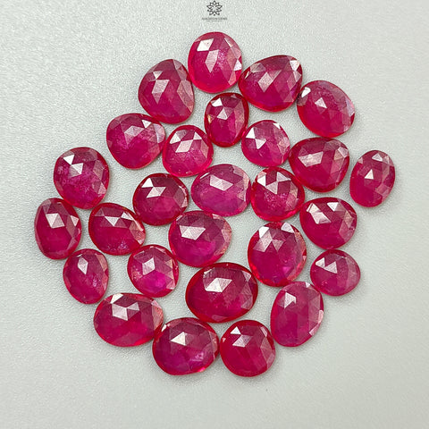 Red Ruby Gemstone Rose Cut Slices: 70.00cts Natural Glass Filled Ruby Fancy Shape Faceted 8mm - 12*10mm 27pcs Lot For Jewelry