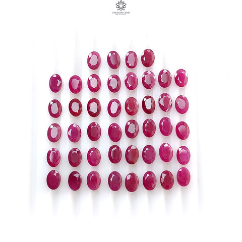 Ruby Gemstone Faceted Cut: 50.70cts Natural Untreated Unheated Red Ruby Oval Shape 7*5mm 44pcs Lot for Jewelry July Birthstone