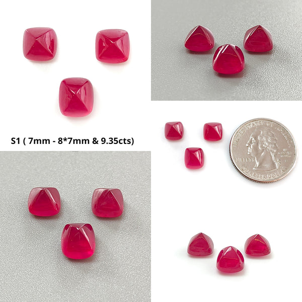 Pinkish Red Ruby Gemstone Cabochon: Natural Glass Filled Ruby Sugar Loaf Shape 3pcs Set For Jewelry