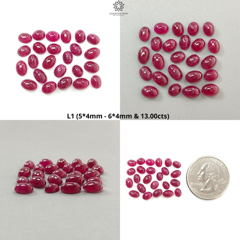 Ruby Gemstone Cabochon: Natural Untreated Unheated Red Ruby Oval Shape Lots for Jewelry July Birthstone