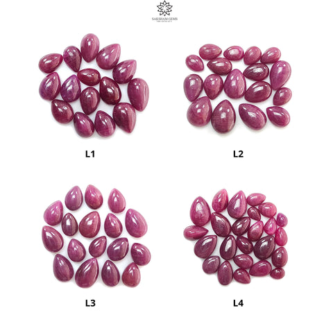 Ruby Gemstone Cabochon: Natural Untreated Unheated Red Ruby Pear Shape Lots for Jewelry July Birthstone