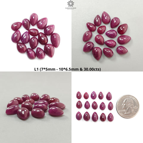 Ruby Gemstone Cabochon: Natural Untreated Unheated Red Ruby Pear Shape Lots for Jewelry July Birthstone