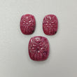 Ruby Gemstone Carving : 42.40cts Natural Untreated Unheated Red Ruby Hand Carved Cushion Shape 18*13mm - 21*19mm 3pc Set For Jewelry