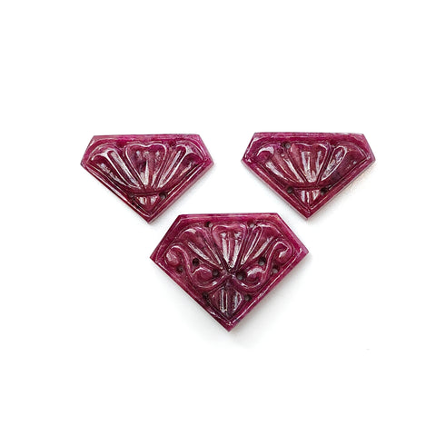 Ruby Gemstone Carving : 48.20cts Natural Untreated Unheated Red Ruby Hand Carved Uneven Shape 18*13mm -21*19mm 3pc Set For Jewelry