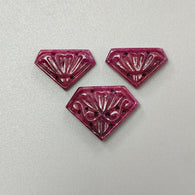 Ruby Gemstone Carving : 48.20cts Natural Untreated Unheated Red Ruby Hand Carved Uneven Shape 15*23mm -20*27mm 3pc Set For Jewelry