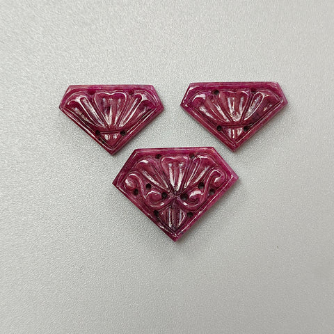 Ruby Gemstone Carving : 48.20cts Natural Untreated Unheated Red Ruby Hand Carved Uneven Shape 18*13mm -21*19mm 3pc Set For Jewelry