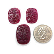 Ruby Gemstone Carving : 52.10cts Natural Untreated Unheated Red Ruby Hand Carved Cushion Shape 20*16mm - 26.5*19mm 3pc Set For Jewelry