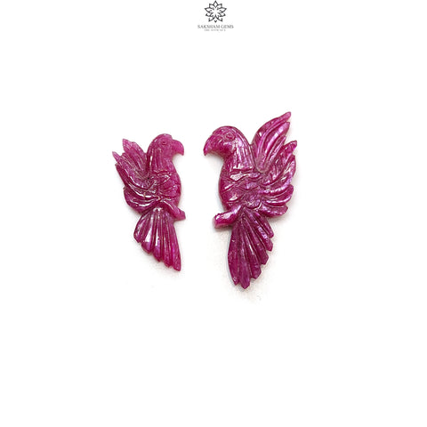 Ruby Bird Carving : 21.90cts Natural Untreated Unheated Red Ruby Hand Carved 23*12mm - 31*16mm 2pcs