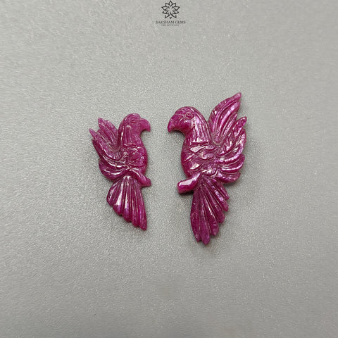 Ruby Bird Carving : 21.90cts Natural Untreated Unheated Red Ruby Hand Carved 23*12mm - 31*16mm 2pcs