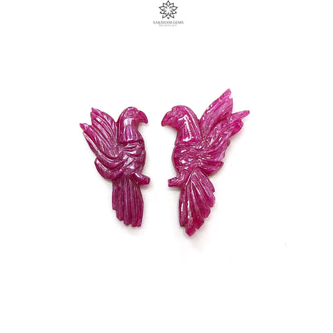 Ruby Bird Carving : 19.80cts Natural Untreated Unheated Red Ruby Hand Carved Bird 23*13mm - 30*17mm 2pcs