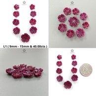 Ruby Flower Carving : Natural Untreated Unheated Ruby Hand Carved Flower Shape 9pcs Lot