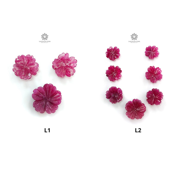 Ruby Flower Carving : Natural Untreated Unheated Ruby Hand Carved Flower Shape Lots