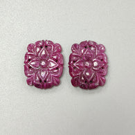 Ruby Gemstone Carving : 52.00cts Natural Untreated Unheated Red Ruby Hand Carved Cushion Shape 26.5*21mm Pair For Jewelry