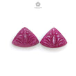 Ruby Gemstone Carving : 29.90cts Natural Untreated Unheated Red Ruby Hand Carved Trillion Shape 17*23mm Pair