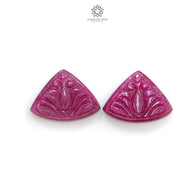Ruby Gemstone Carving : 29.90cts Natural Untreated Unheated Red Ruby Hand Carved Trillion Shape 17*23mm Pair
