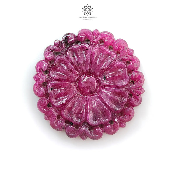 Ruby Gemstone Carving : 33.80cts Natural Untreated Unheated Red Ruby Hand Carved Round Shape 29mm 1pc