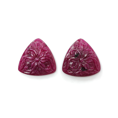 Ruby Gemstone Carving : 55.80cts Natural Untreated Unheated Red Ruby Hand Carved Triangle Shape 26.5*21mm Pair For Jewelry