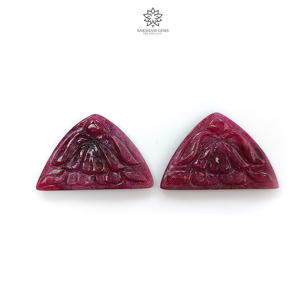 Ruby Gemstone Carving : 37.90cts Natural Untreated Unheated Red Ruby Hand Carved Uneven Shape 30*19.5mm Pair