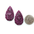 Ruby Gemstone Carving : 61.70cts Natural Untreated Unheated Red Ruby Hand Carved Pear Shape 38*23mm Pair For Jewelry