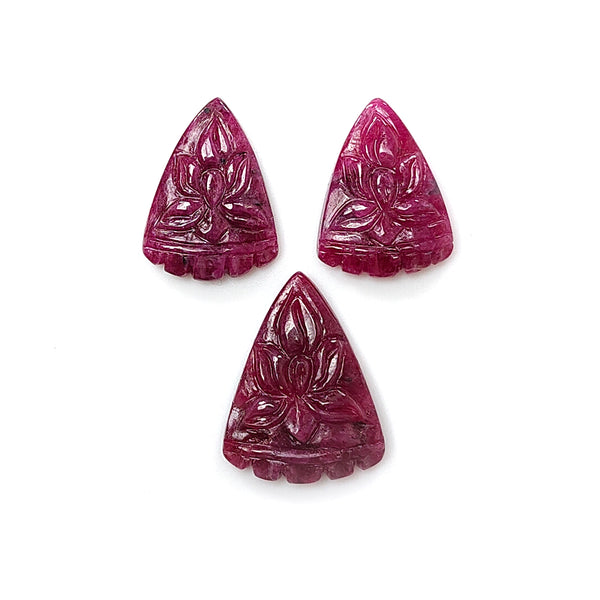 Ruby Gemstone Carving : 28.80cts Natural Untreated Unheated Red Ruby Hand Carved Pear Shape 18*13mm- 21*16mm 3pc Set For Jewelry