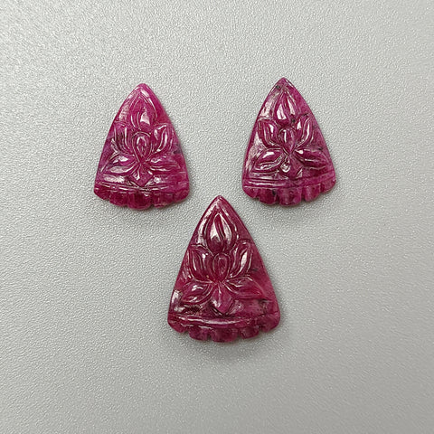 Ruby Gemstone Carving : 28.80cts Natural Untreated Unheated Red Ruby Hand Carved Pear Shape 36mm 3pc Set For Jewelry