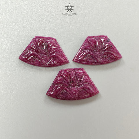 Ruby Gemstone Carving : 82.40cts Natural Untreated Unheated Red Ruby Hand Carved Uneven Shape 32*19mm 3pcs Set