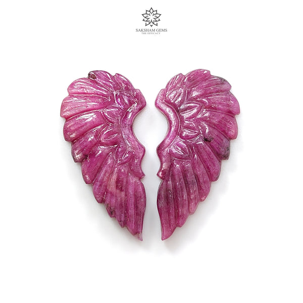 Ruby Gemstone Carving: 32.40cts Natural Untreated Unheated Red Ruby Angel Wings 31.5*15mm Pair For Jewelry