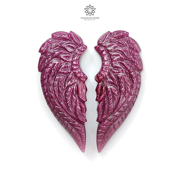 Ruby Gemstone Carving: 41.30cts Natural Untreated Unheated Red Ruby Angel Wings 37*14.5mm Pair For Jewelry