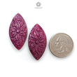 Ruby Gemstone Carving : 55.10cts Natural Untreated Unheated Red Ruby Hand Carved Marquise Shape 36*18mm Pair