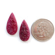 Ruby Gemstone Carving: 22.00cts Natural Untreated Unheated Red Ruby Hand Carved Pear Shape 23*11mm Pair For Earring July Birthstone