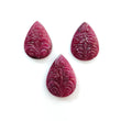 Ruby Gemstone Carving: 73.60cts Natural Untreated Unheated Red Ruby Hand Carved Pear Shape 24*18mm - 26.5*19mm 3pcs Set July Birthstone