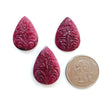 Ruby Gemstone Carving: 73.60cts Natural Untreated Unheated Red Ruby Hand Carved Pear Shape 24*18mm - 26.5*19mm 3pcs Set July Birthstone