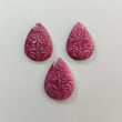 Ruby Gemstone Carving: 73.60cts Natural Untreated Unheated Red Ruby Hand Carved Pear Shape 24*18mm - 26.5*19mm 3pcs Set July Birthstone