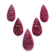 Ruby Gemstone Carving: 65.70cts Natural Untreated Unheated Red Ruby Hand Carved Pear Shape 23*11mm - 27.5*14mm 5pcs Set July Birthstone