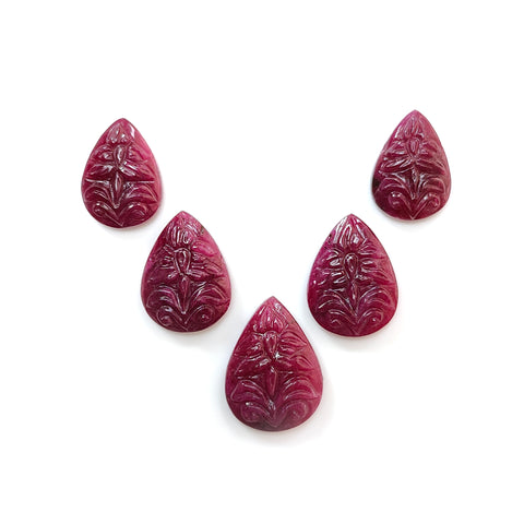 Ruby Gemstone Carving: 75.00cts Natural Untreated Unheated Red Ruby Hand Carved Pear Shape 18.5*13mm - 23*16.5mm 5pcs Set July Birthstone