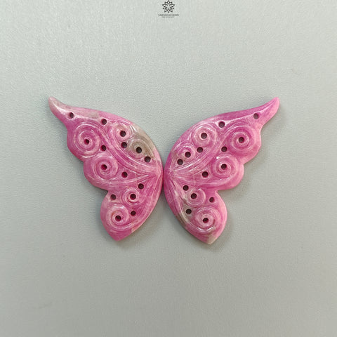 Zoisite Ruby Gemstone Carving: 48.60cts Natural Untreated Pink Ruby Hand Carved Butterfly 38*18mm Pair For Jewelry July Birthstone