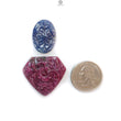 Ruby, Blue Sapphire Gemstone Carving: 70.00cts Natural Untreated Unheated Red Ruby Hand Carved Heart, Oval Shape 25*18mm - 33*30mm 2pcs Set