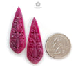 Ruby Gemstone Carving : 58.70cts Natural Untreated Unheated Red Ruby Hand Carved Pear Shape 45*15.5mm Pair For Earring