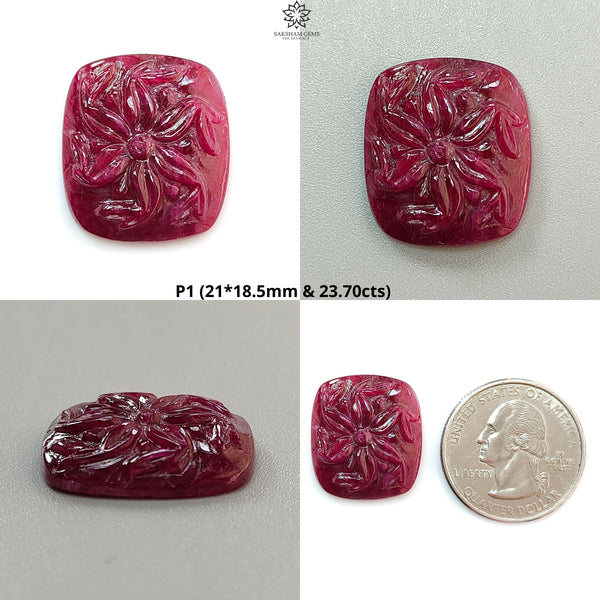 Ruby Gemstone Carving: Natural Untreated Unheated Red Ruby Hand Carved Cushion Shape 1pc for Jewelry July Birthstone