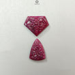 Ruby Gemstone Carving: Natural Untreated Unheated Red Ruby Hand Carved Fancy Shape 2pcs Set for Jewelry July Birthstone