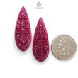 Ruby Gemstone Carving : 64.70cts Natural Untreated Unheated Red Ruby Hand Carved Pear Shape 44*16mm Pair