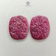 Ruby Gemstone Carving : 70.00cts Natural Untreated Unheated Red Ruby Hand Carved Cushion Shape 27*22.5mm Pair