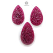 Ruby Gemstone Carving : 64.00cts Natural Untreated Unheated Red Ruby Hand Carved Pear Shape 27*18mm - 32*19.5mm 3pcs Set