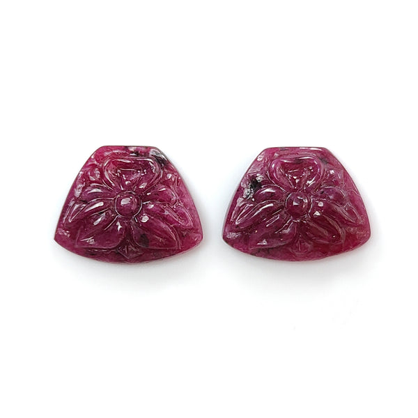 Ruby Gemstone Carving : 19.20cts Natural Untreated Unheated Red Ruby Hand Carved Uneven Shape  13mm-17mm Pair