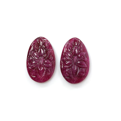 Ruby Gemstone Carving : 22.60cts Natural Untreated Unheated Red Ruby Hand Carved Egg Shape 20*13mm Pair