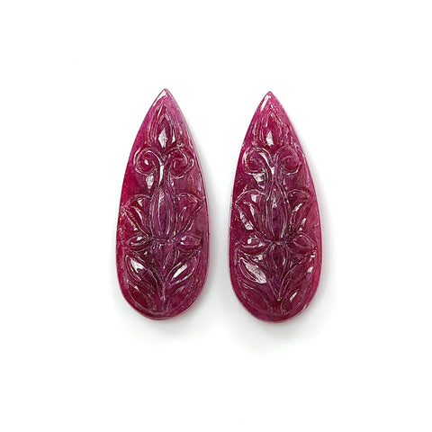 Ruby Gemstone Carving : 30.00cts Natural Untreated Unheated Red Ruby Hand Carved Pear Shape 28*12mm - 29*12mm 2pc